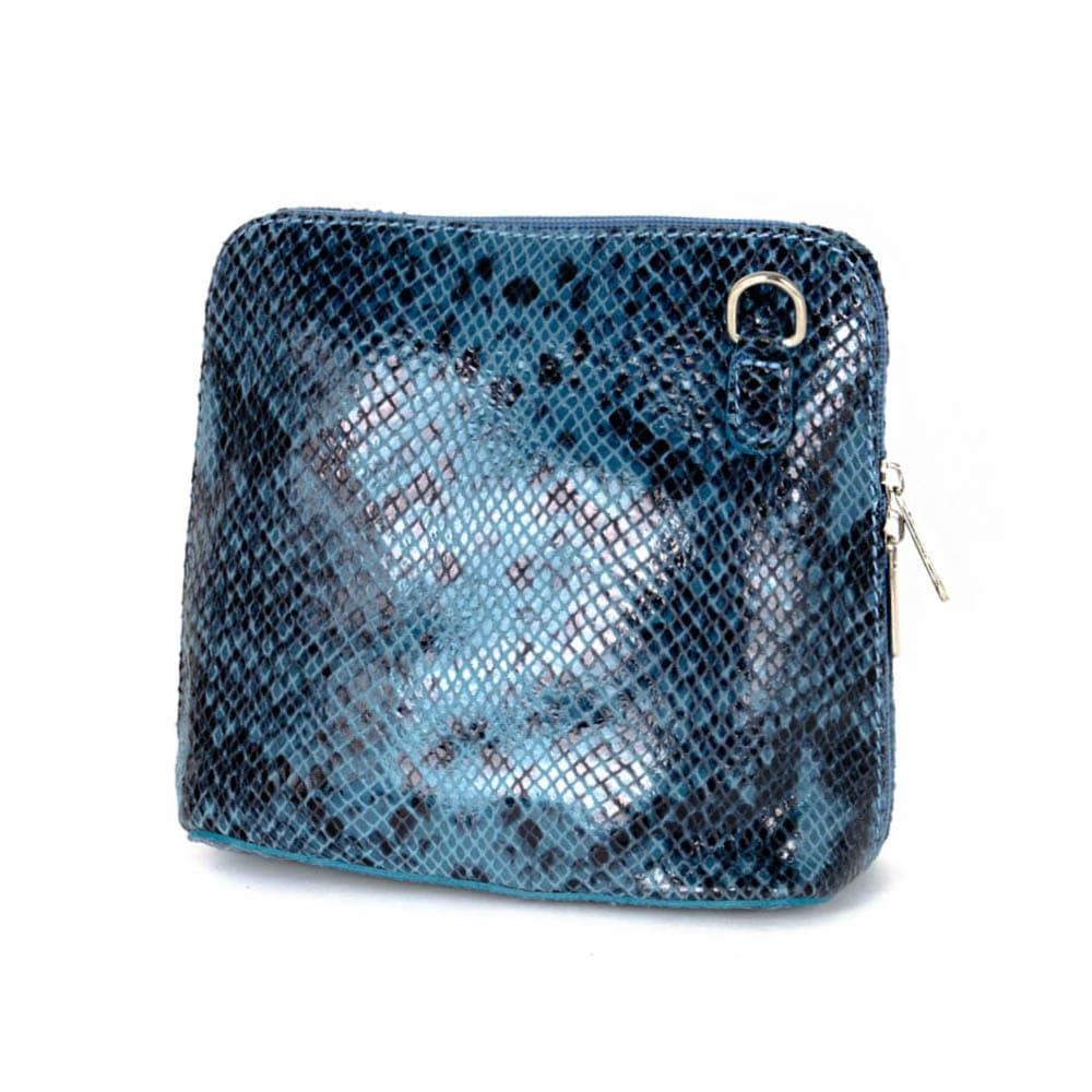 Дамска чантичка с дълга дръжка от италианска естествена кожа модел CALDO змийска обработка цвят син