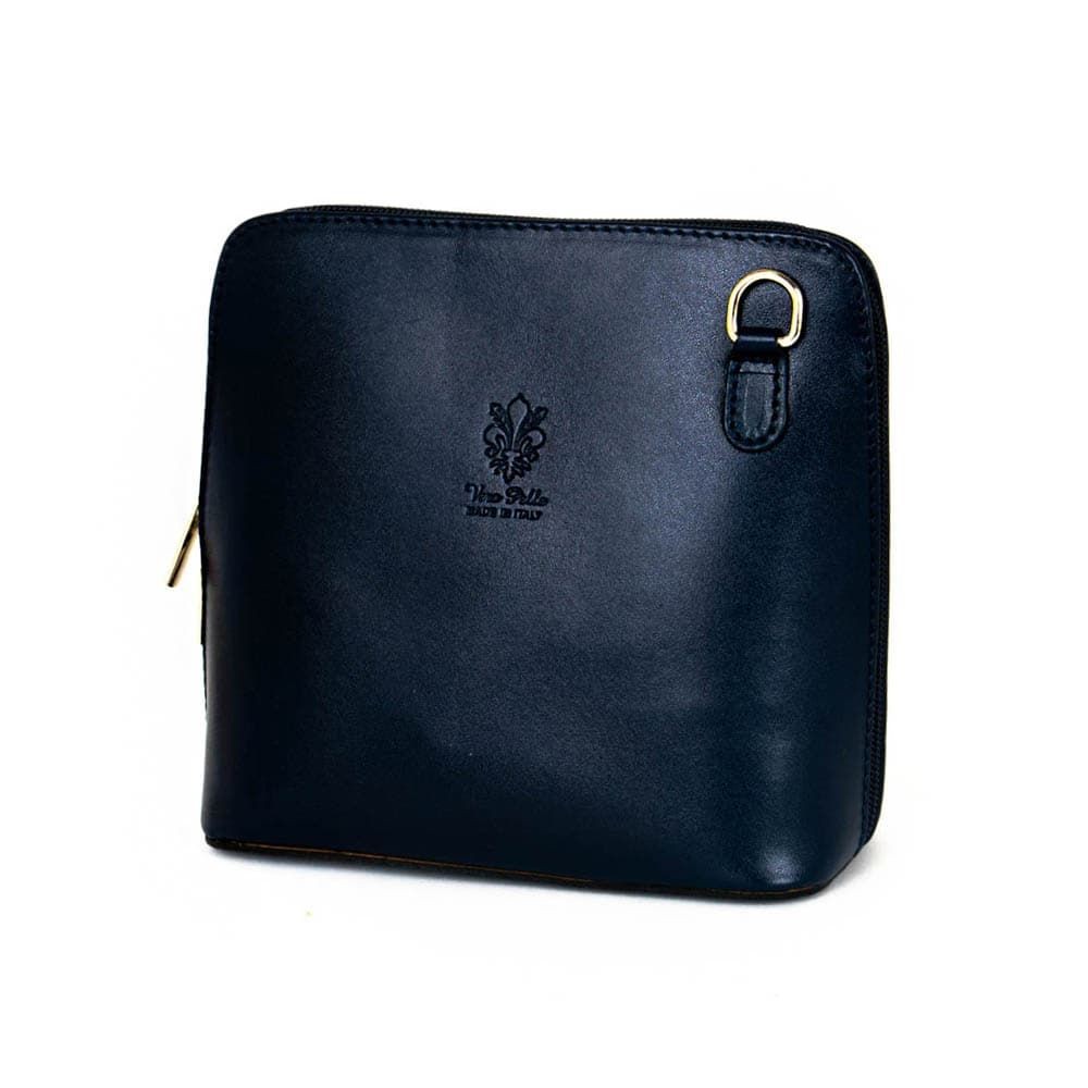 Малка дамска чанта от италианска естествена кожа модел CALDO с дълга дръжка цвят тъмно син