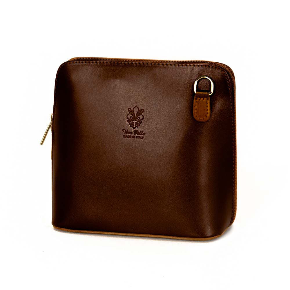 Кокетна малка дамска чанта от италианска естествена кожа модел CALDO с дълга дръжка цвят кафяв