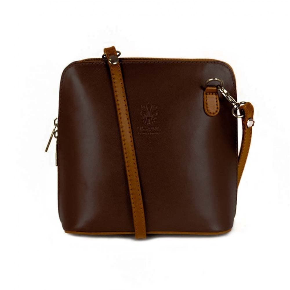 Кокетна малка дамска чанта от италианска естествена кожа модел CALDO с дълга дръжка цвят кафяв
