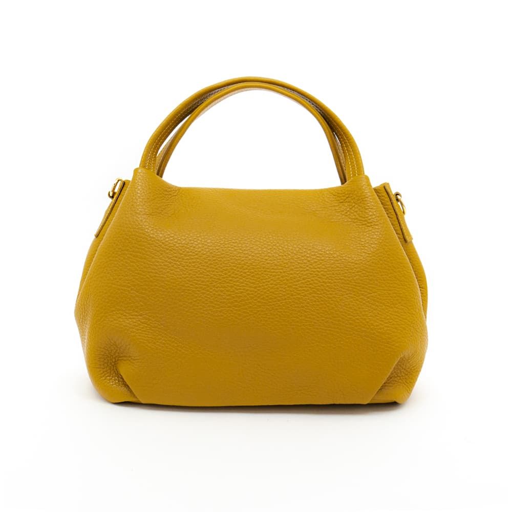 Изчистена малка дамска чанта от италианска естествена кожа модел LA BARCA с дълга дръжка цвят жълт