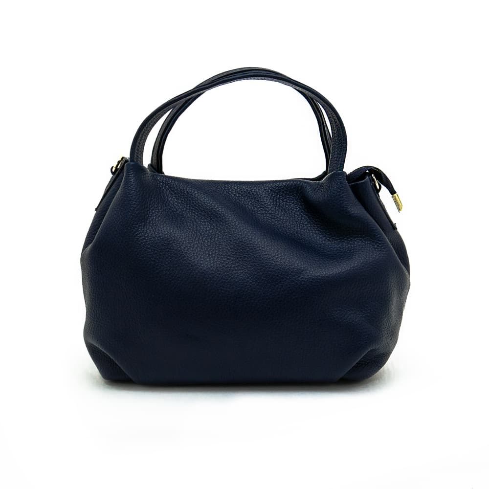 Артистична малка дамска чанта от италианска естествена кожа модел LA BARCA с дълга дръжка цвят син