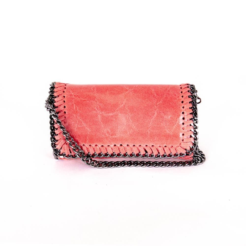 Красива малка дамска чанта от италианска естествена кожа модел LUNA с дълга дръжка цвят розов