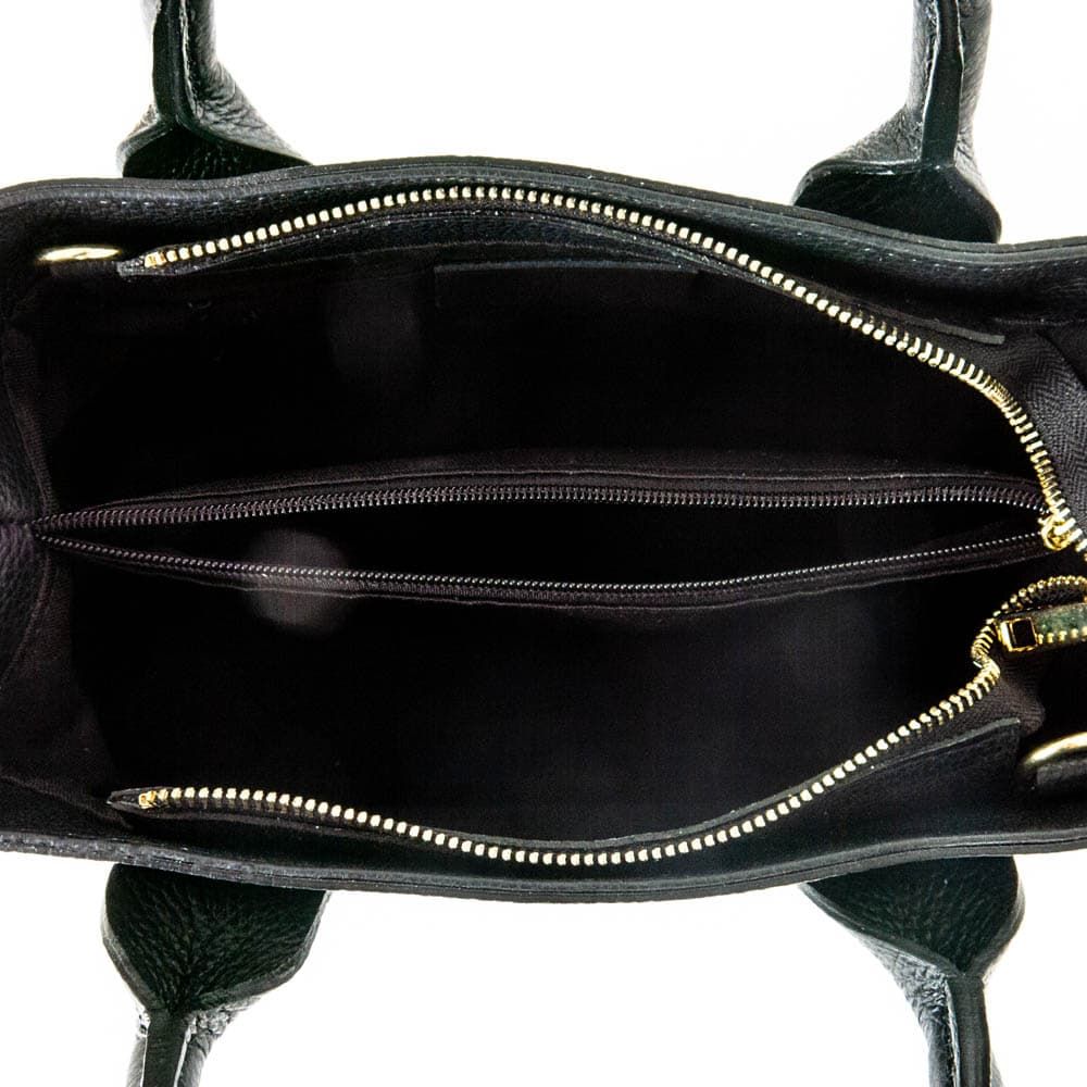 Стилна дамска чанта от италианска естествена кожа модел LUCE с подвижна дълга дръжка цвят черен