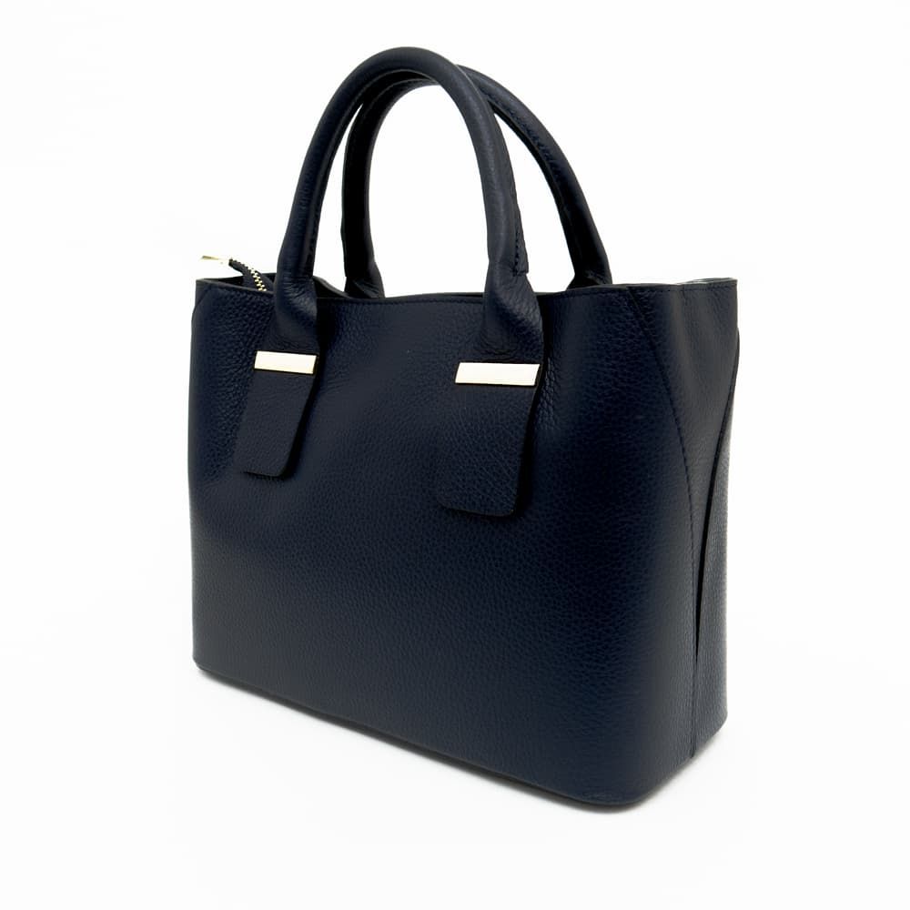 Стилна дамска чанта от италианска естествена кожа модел LUCE с подвижна дълга дръжка цвят тъмносин