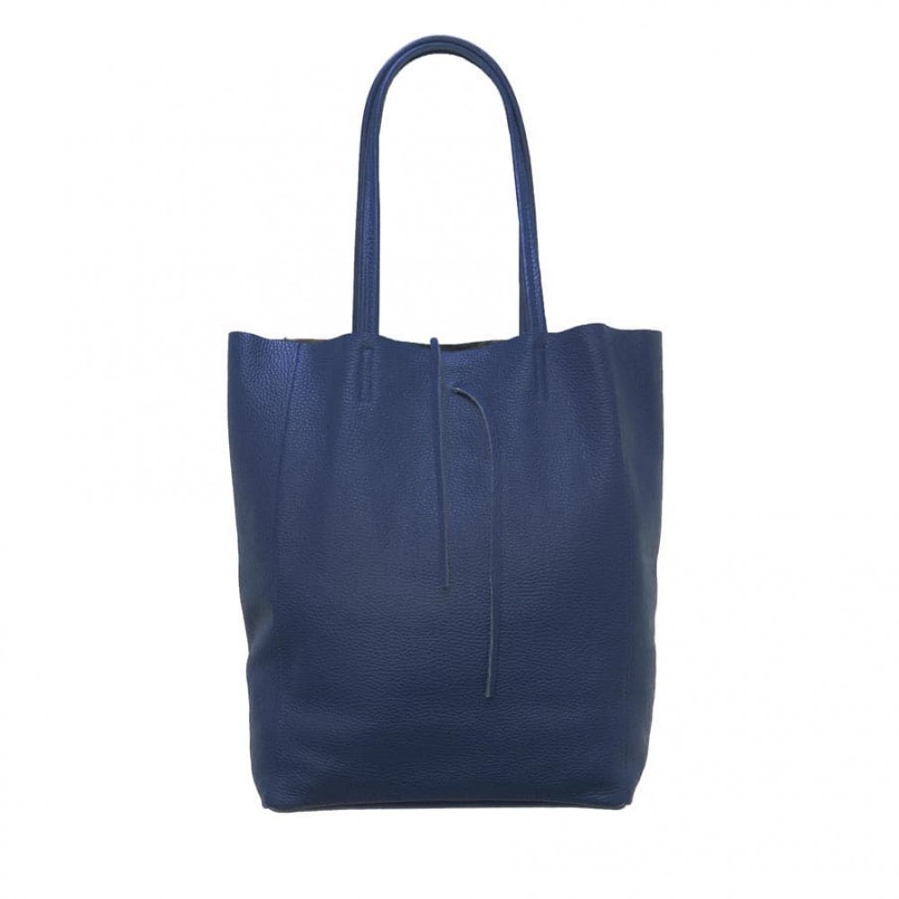 Дамска чанта от мека италианска естествена кожа тип торба модел LE BORSA цвят син