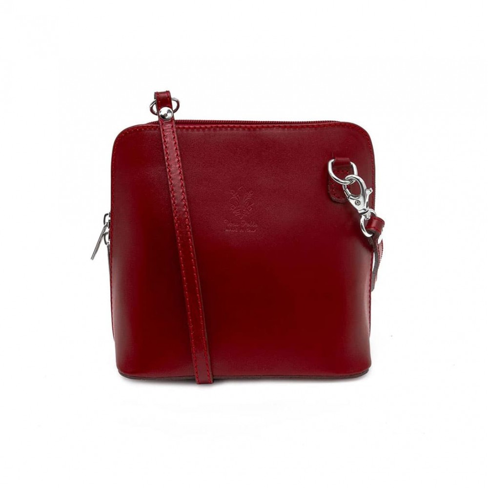 Малка дамска чанта от италианска естествена кожа модел CALDO с подвижна дълга дръжка цвят червен