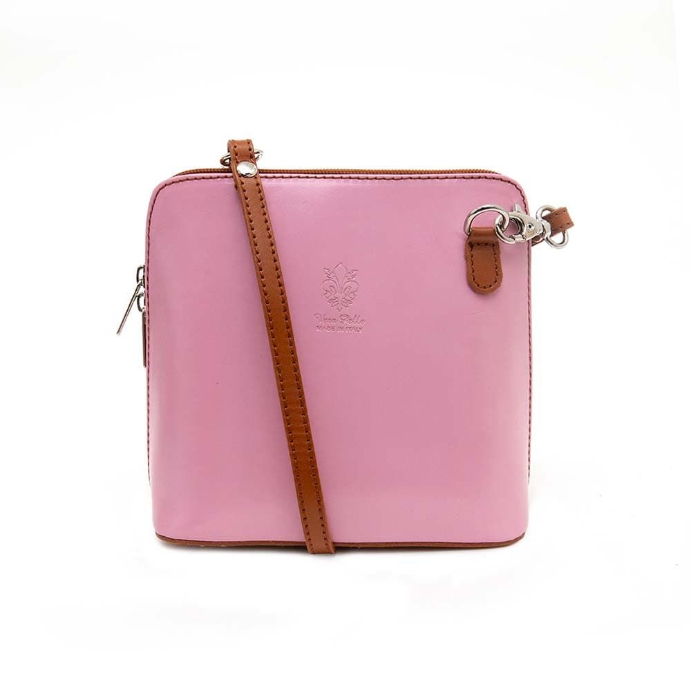 Малка дамска чанта Paula Venti от естествена кожа с дълга дръжка розова 