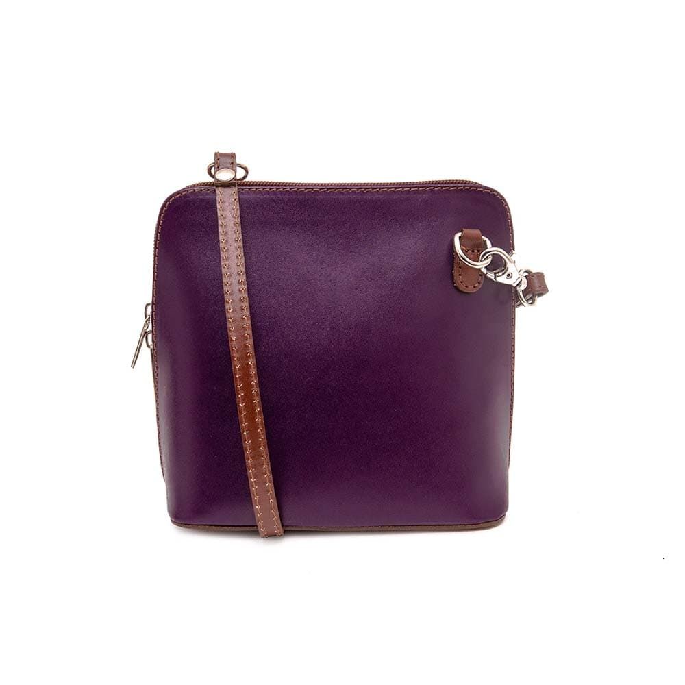 Малка дамска чанта през рамо от италианска естествена кожа лилав