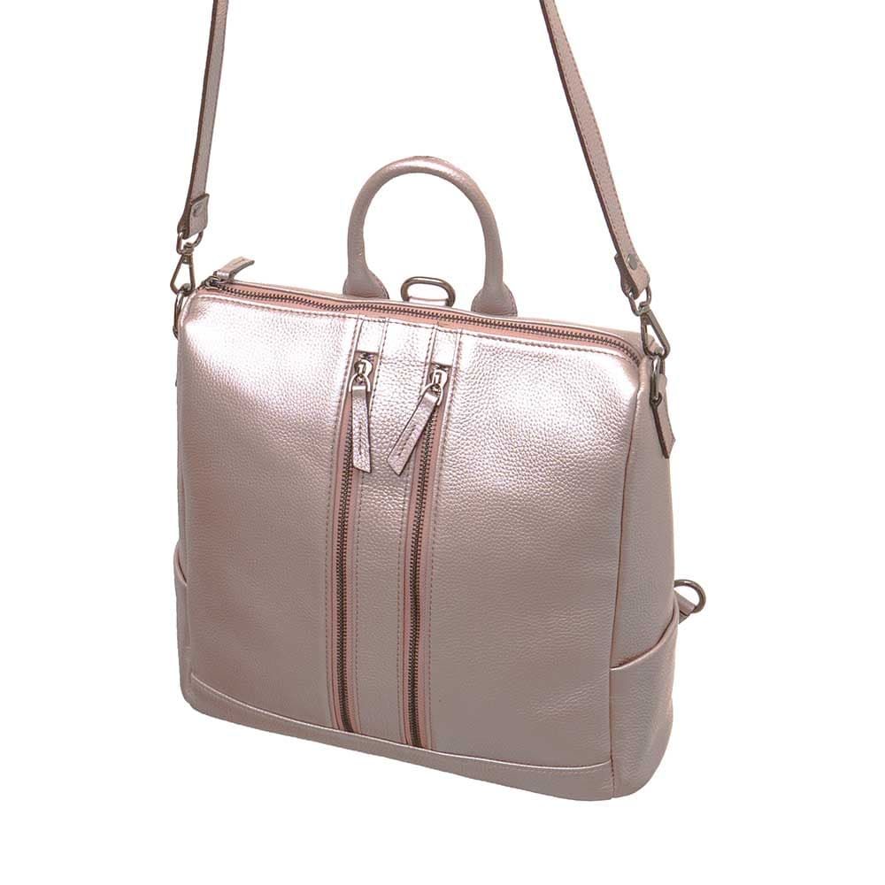 Елегантна дамска кожена раница и чанта 2 в 1 ENZO NORI модел ZIPP естествена кожа цвят розов