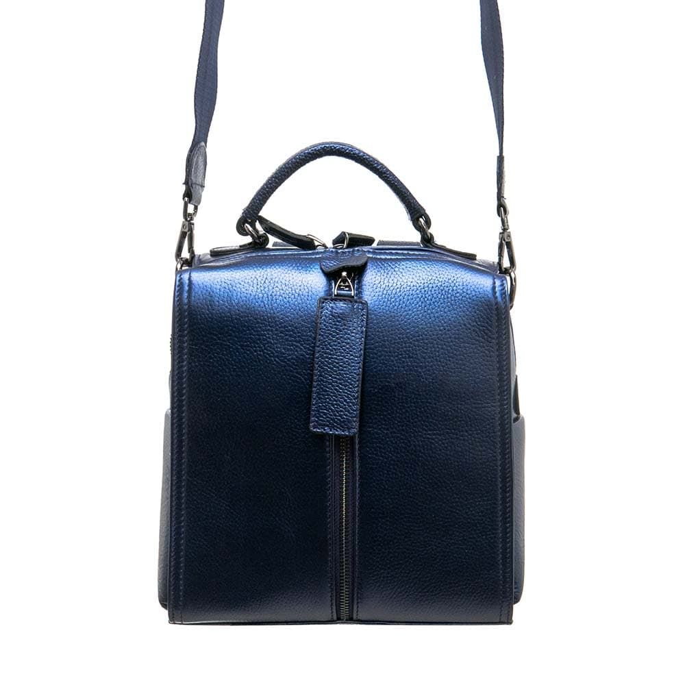 Стилна малка дамска раничка дамска чанта 2 в 1 от естествена кожа ENZO NORI модел SEONA цвят син искрящ