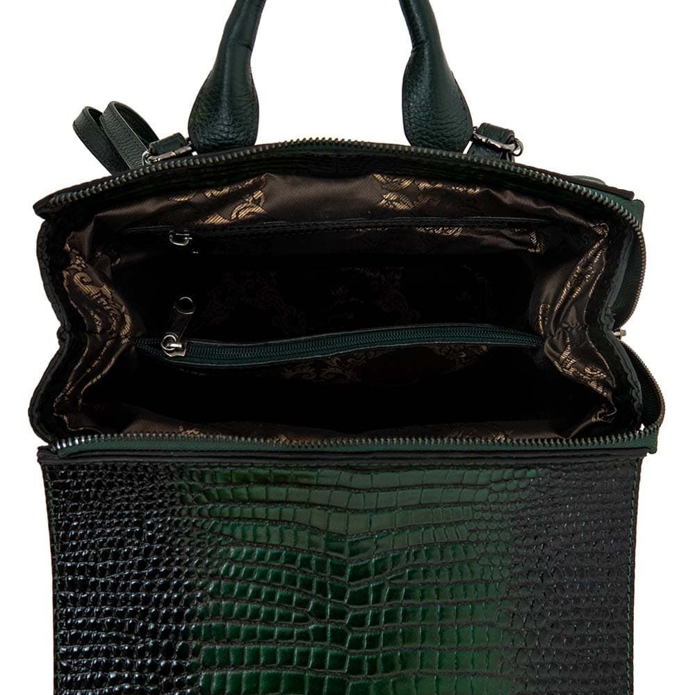 Изискана дамска раница от висококачествена естествена кожа ENZO NORI модел LEADS цвят зелен кроко лак