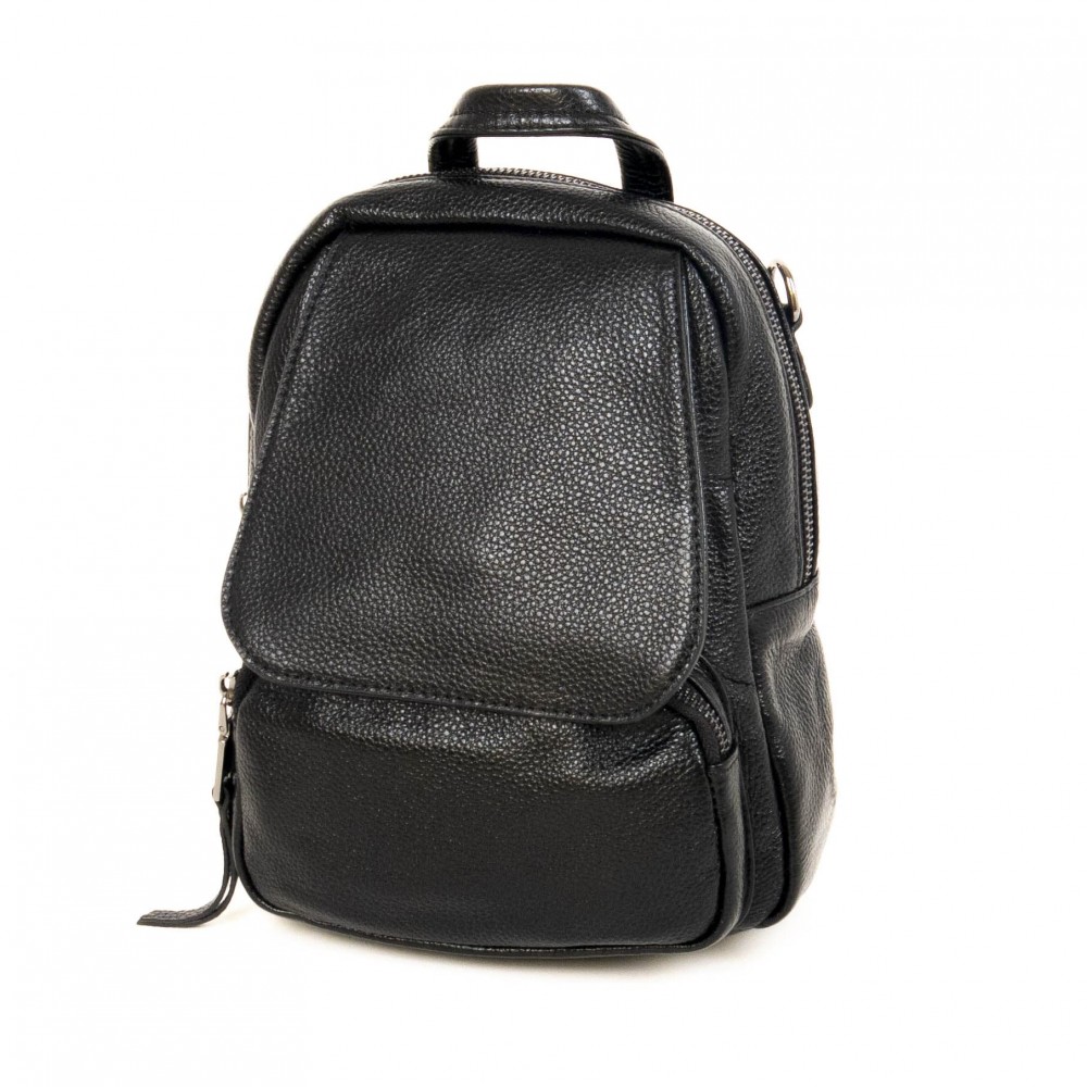 Дамска раница дамска чанта 2 в 1 естествена кожа PAULA VENTI модел 6091 цвят черен
