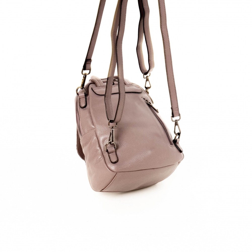 Красива дамска раница дамска чанта 2 в 1 естествена кожа PAULA VENTI модел 6091 цвят розов