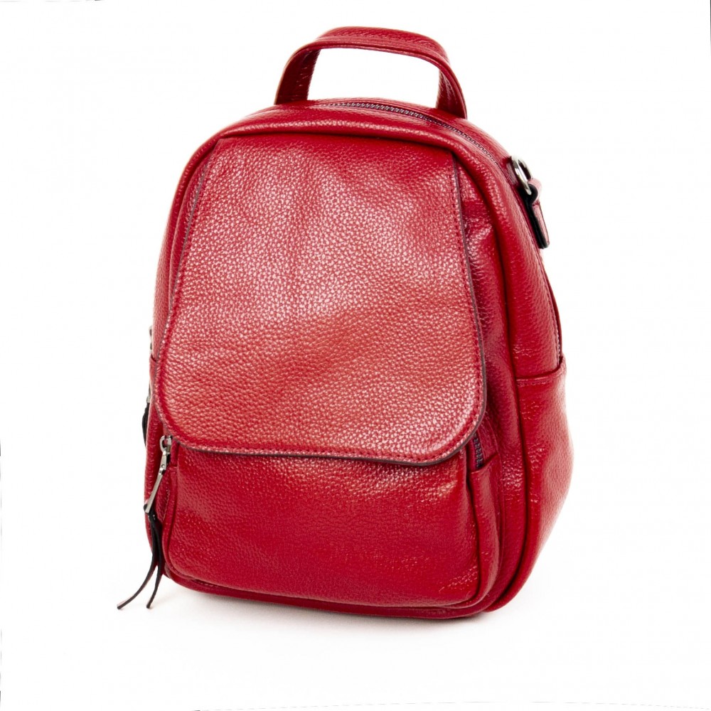 Практична дамска раница дамска чанта 2 в 1 естествена кожа PAULA VENTI модел 6091 цвят червен