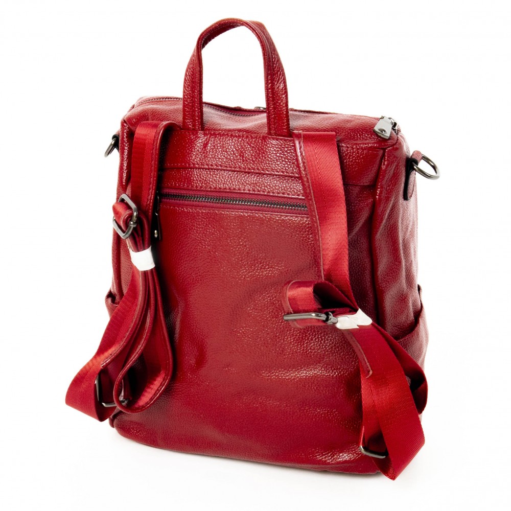 Модерна дамска раница дамска чанта 2 в 1 PAULA VENTI от естествена кожа модел 62088 цвят червен