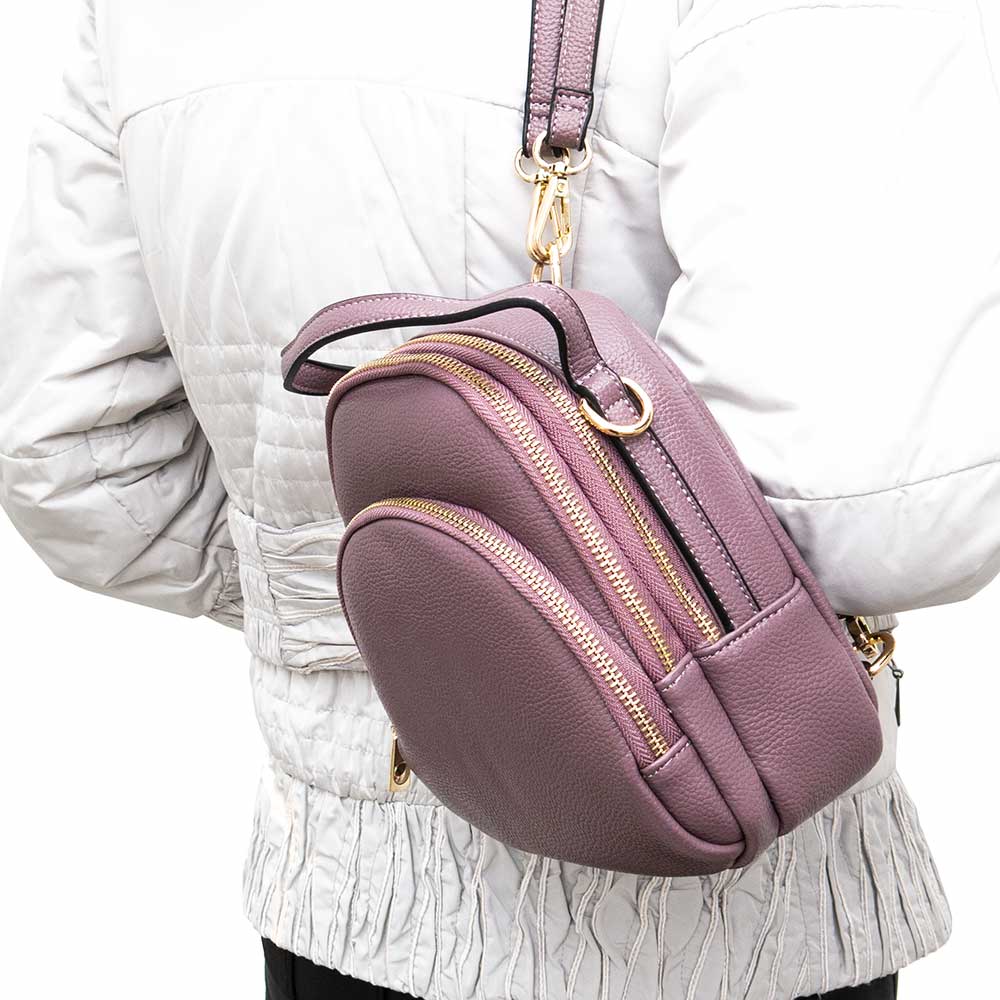 Лилава малка дамска раница дамска чанта 2 в 1 PAULA VENTI модел SUNNY еко кожа