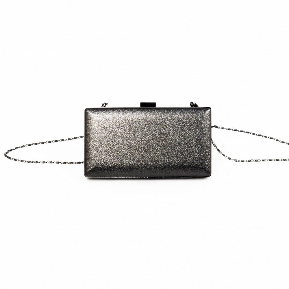Малка бална дамска чанта PAULA VENTI от еко кожа  цвят графит модел BRICK с подвижна дълга дръжка тип верижка 