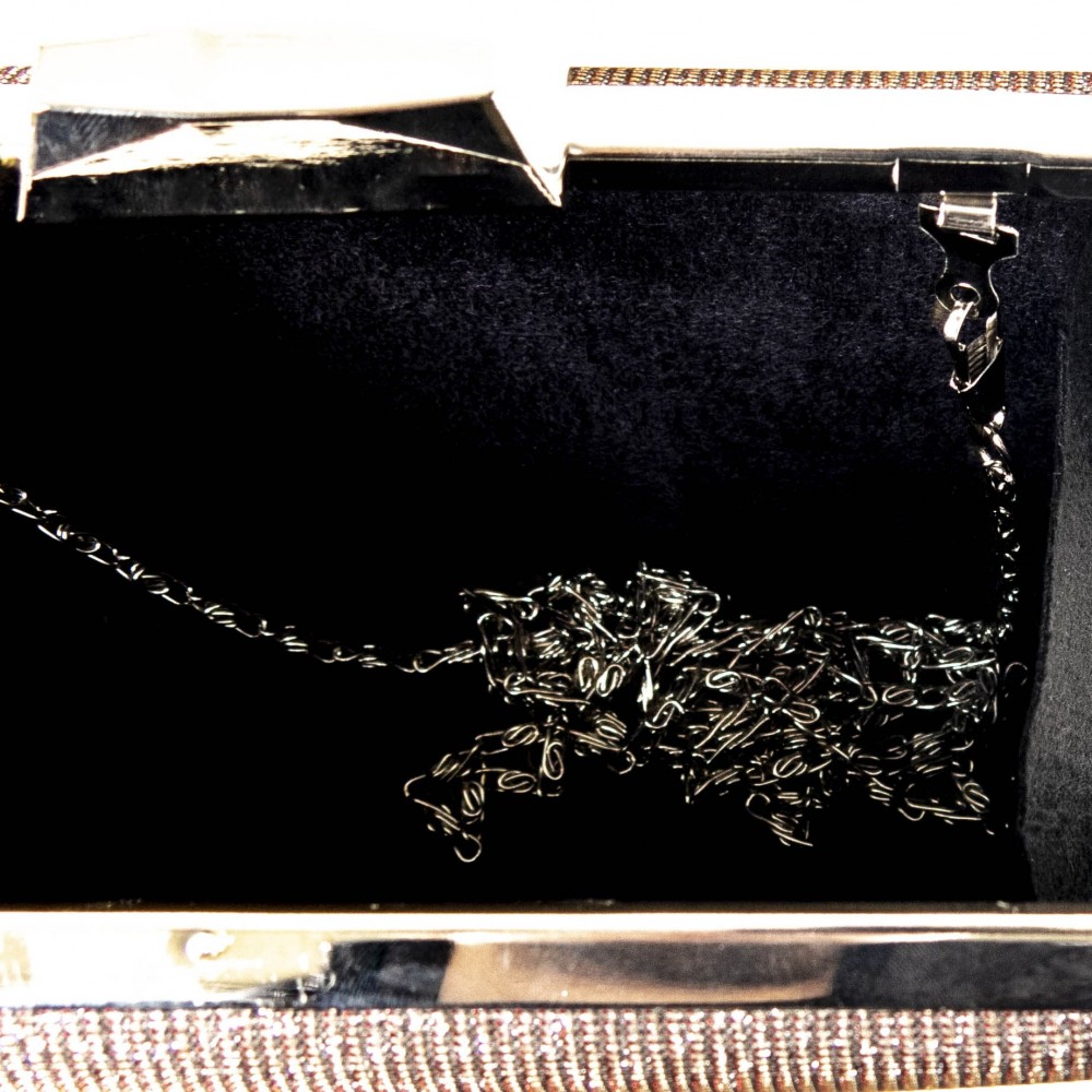 Малка бална дамска чанта PAULA VENTI от еко кожа  цвят искра от бронз модел SOFTNESS с подвижна дълга дръжка тип верижка 