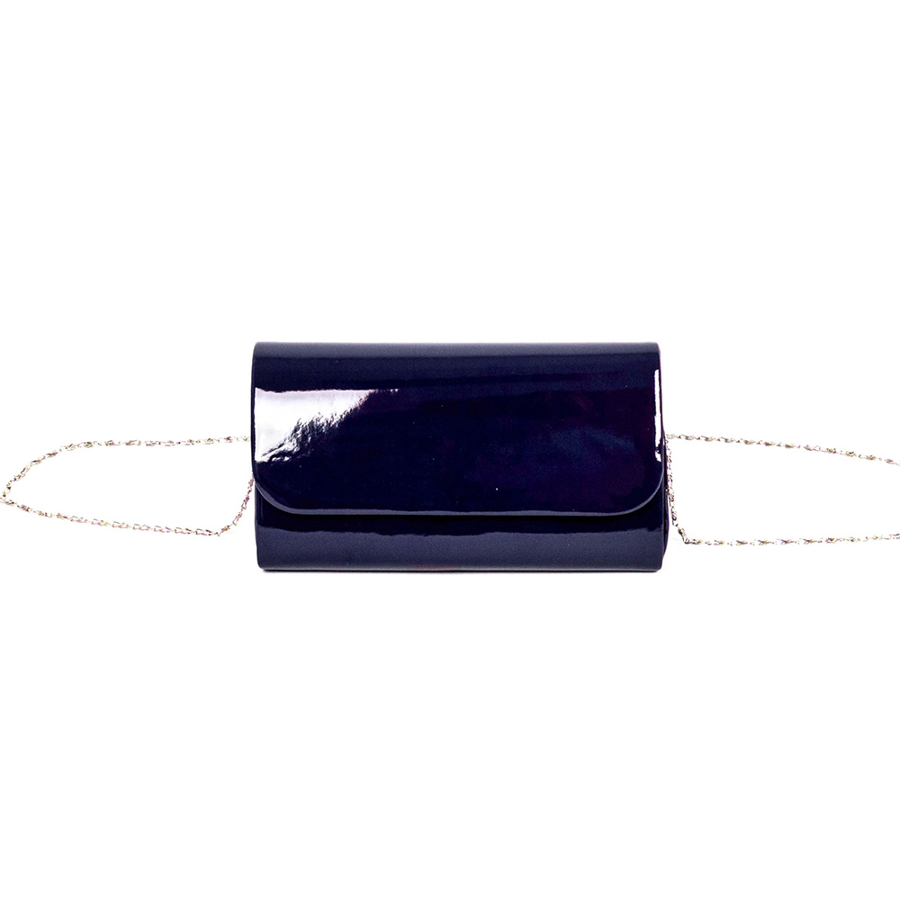 Изящна бална дамска чанта цвят син лак PAULA VENTI от еко кожа модел SUNSHINE с подвижна дълга дръжка тип верижка 