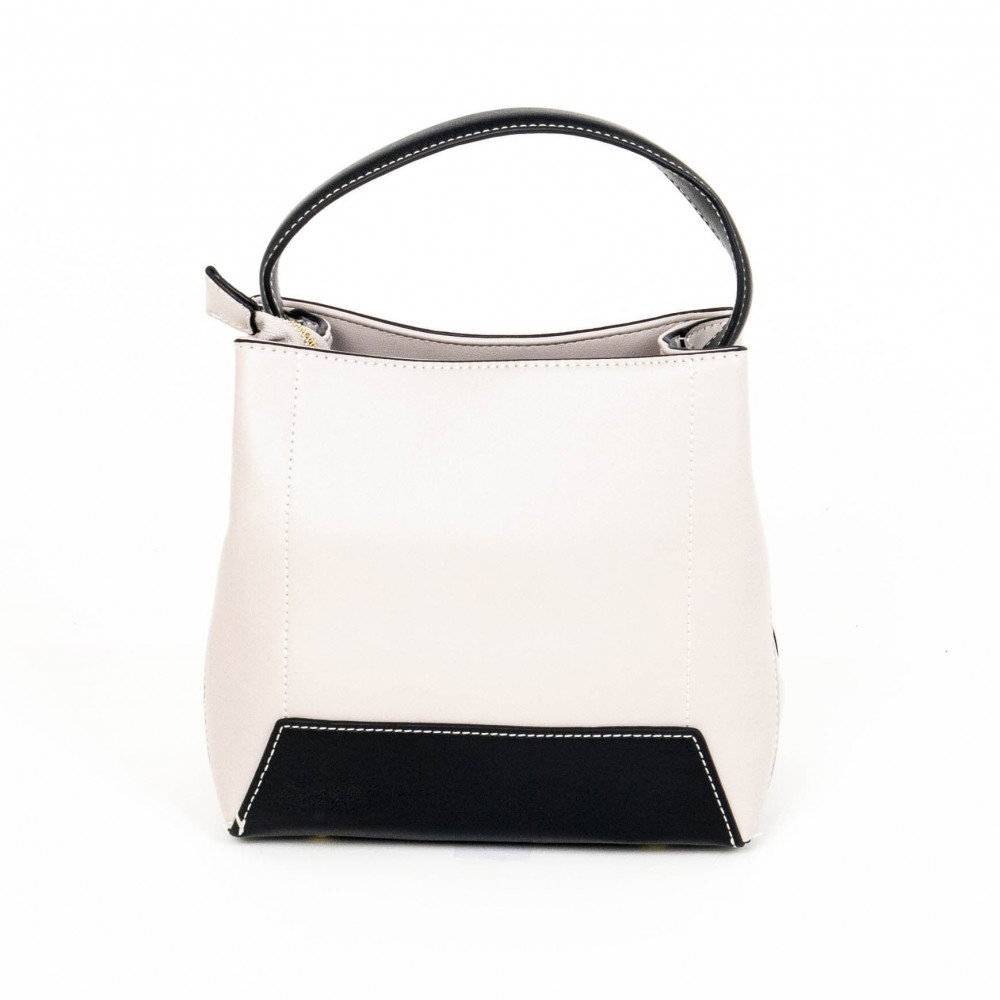 Елегантна дамска чанта PAULA VENTI модел 076 от еко кожа светлосив цвят с дълга подвижна дръжка 