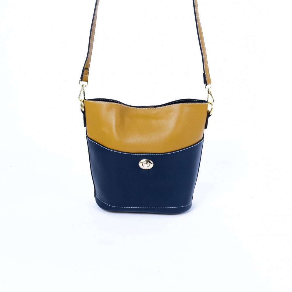 Практична дамска чанта PAULA VENTI модел 177 от еко кожа жълт син цвят 3 в 1 чанта-козметичка-несесер