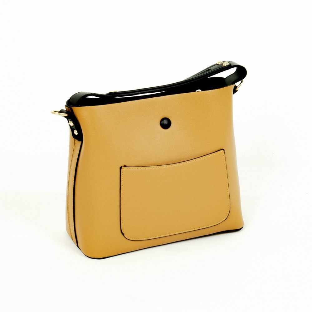 Елегантна дамска чанта PAULA VENTI модел 208 от еко кожа жълт цвят 2 в 1  с твърдо дъно