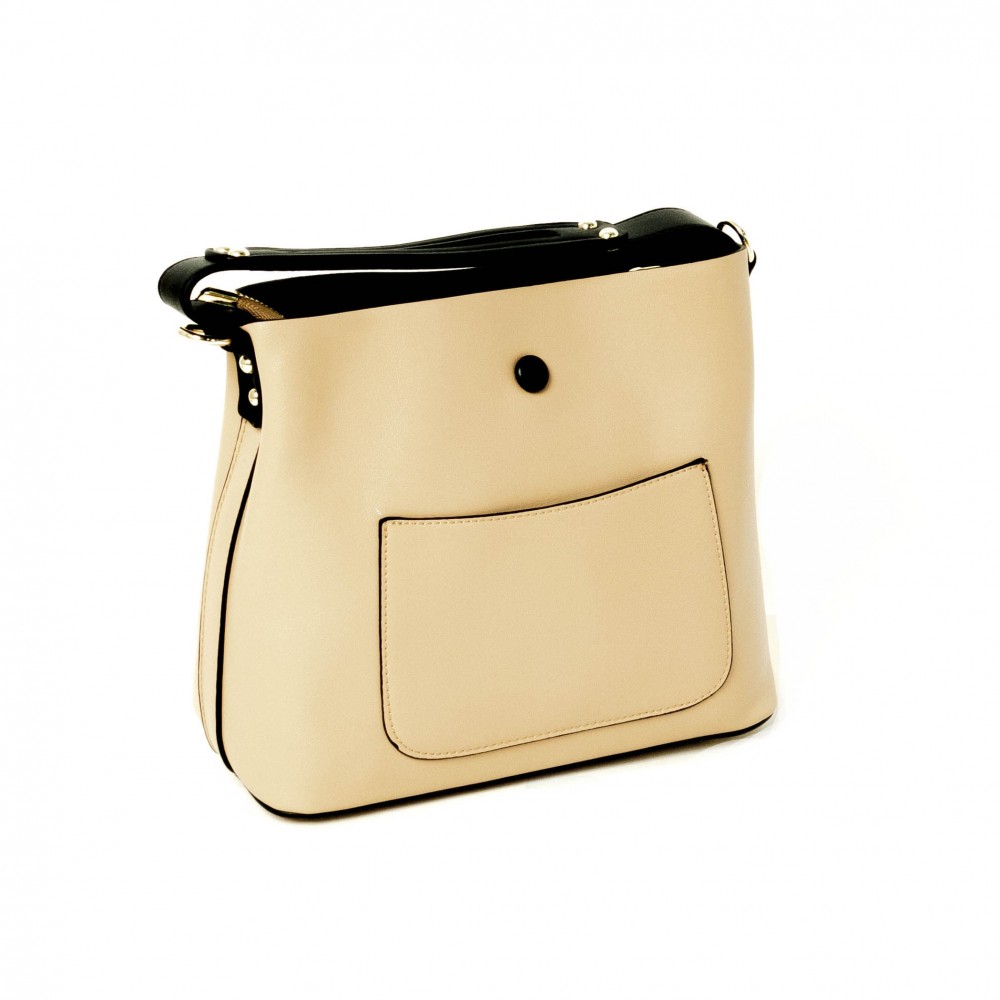 Елегантна дамска чанта PAULA VENTI модел 208 от еко кожа бежов цвят 2 в 1  с твърдо дъно