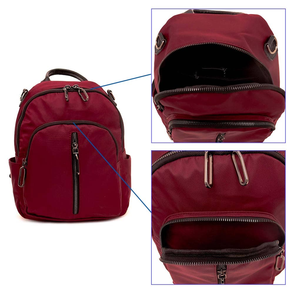 Практична дамска раница дамска чанта 2 в 1 PAULA VENTI модел SILO от висококачествен текстил с еко кожа цвят червен