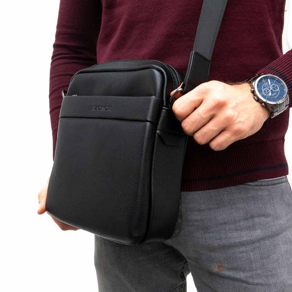 Висококачествена еко кожа мъжка чанта цвят черен мъжка чанта през рамо ENZO NORI модел ENM845