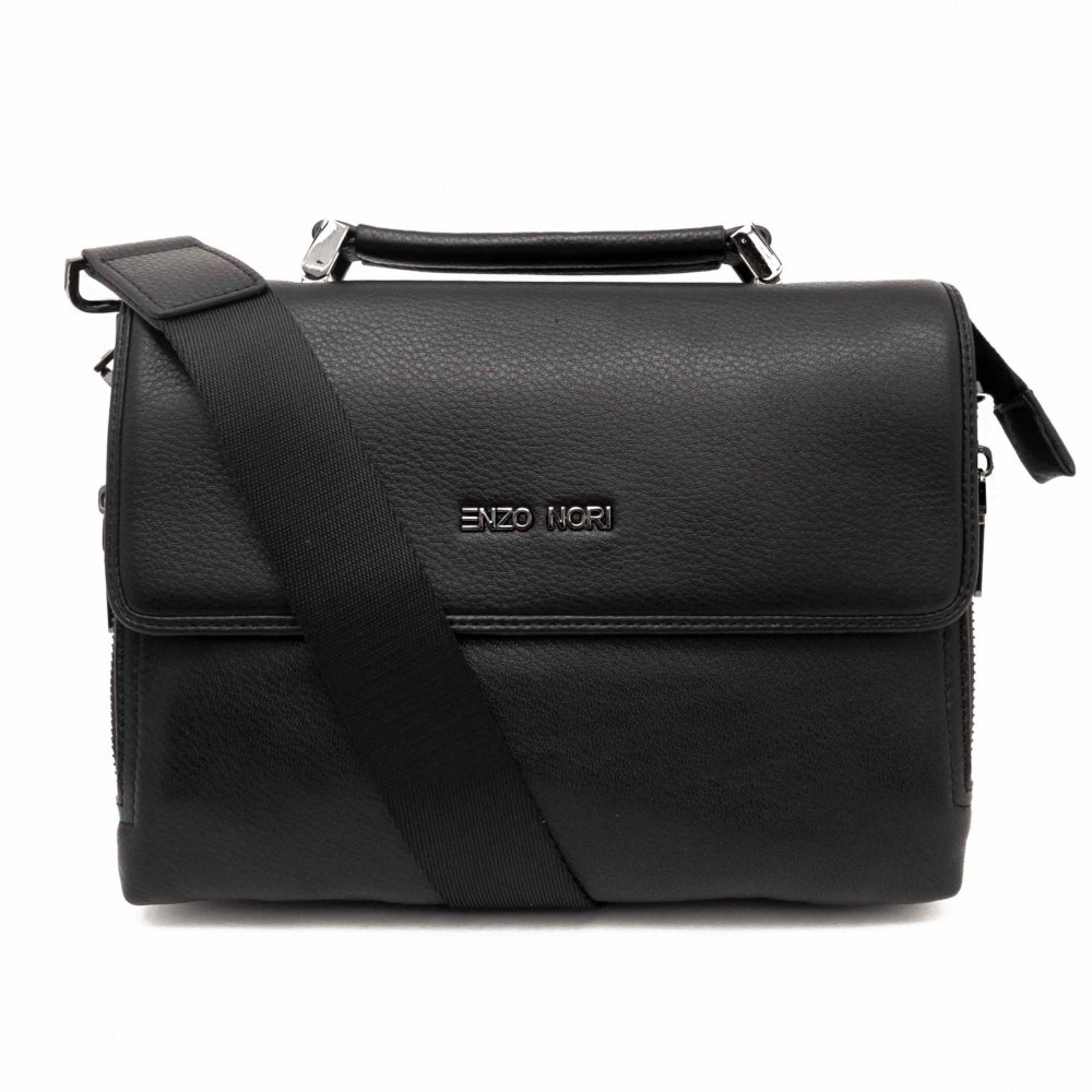 Малка официална мъжка чанта от естествена кожа с капак ENZO NORI модел KRIT черен