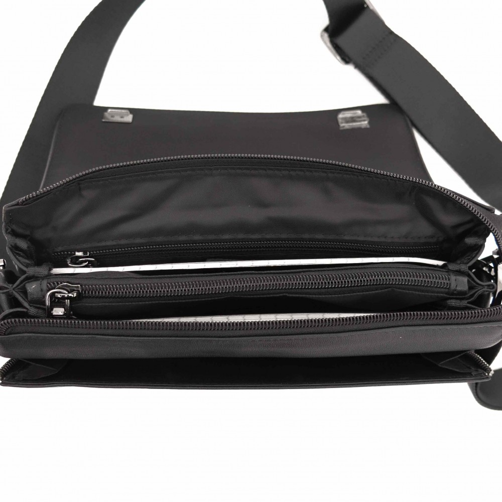 Малка официална мъжка чанта от естествена кожа с капак ENZO NORI модел KRIT черен