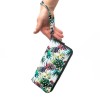 Голямо дамско портмоне с цип ENZO NORI модел GAIA от естествена кожа с дръжка за ръка цвят бял сини цветя лазер