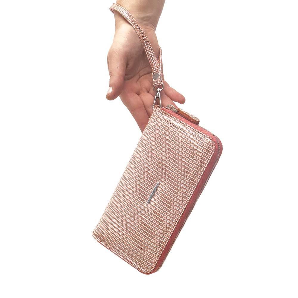 Голямо дамско портмоне с цип ENZO NORI модел GAIA от естествена кожа цвят розов блестящ лазер