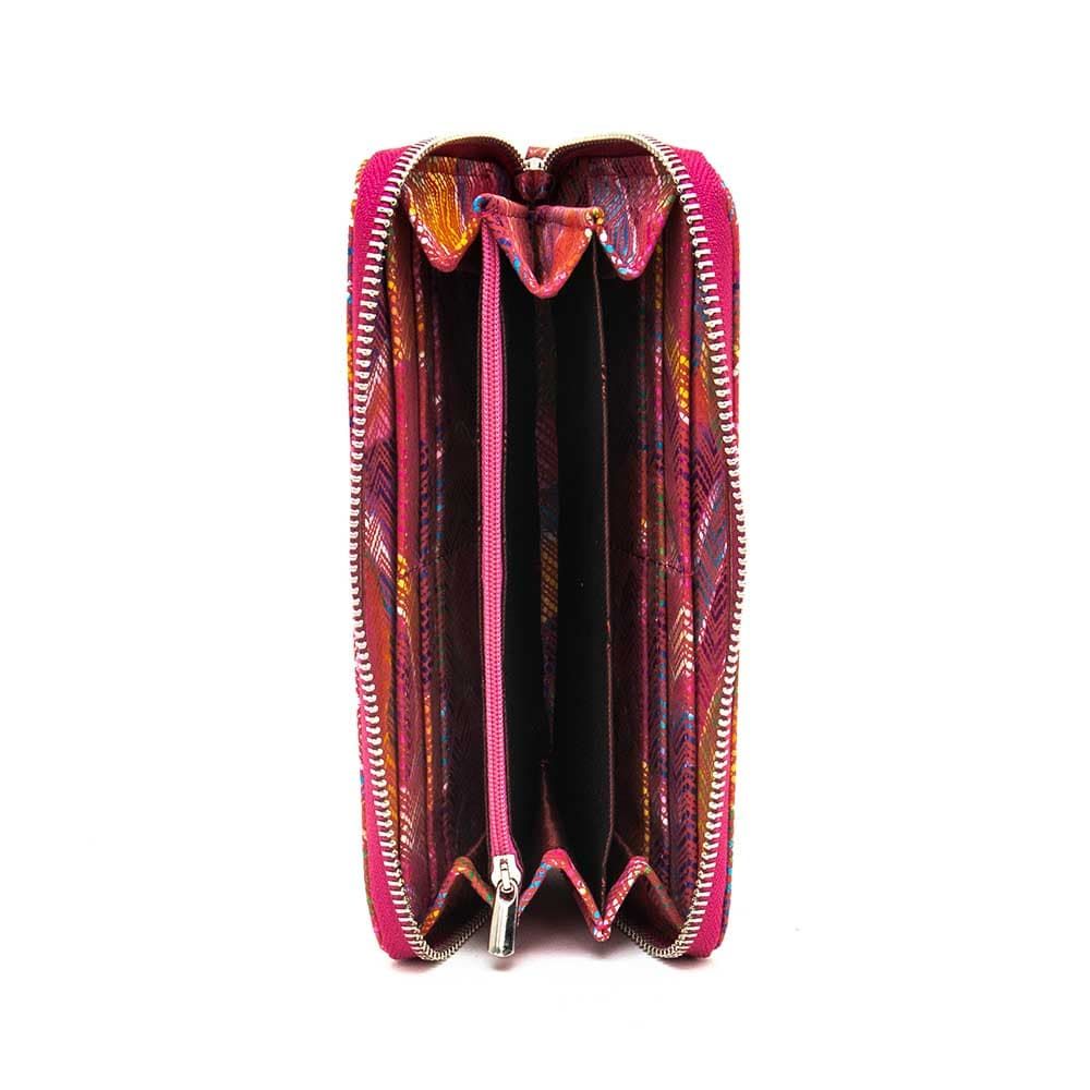Голямо дамско портмоне с цип ENZO NORI модел GAIA от естествена кожа с дръжка за ръка цвят розов с вълни лазер