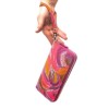 Голямо дамско портмоне с цип ENZO NORI модел GAIA от естествена кожа с дръжка за ръка цвят розов с вълни лазер