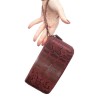 Голямо дамско портмоне с цип ENZO NORI модел GAIA от естествена кожа с дръжка за ръка цвят бордо змийски лазер