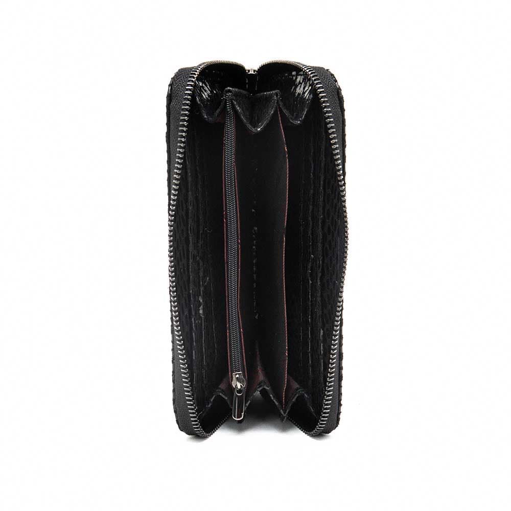 Голямо дамско портмоне с цип ENZO NORI модел GAIA от естествена кожа с дръжка за ръка цвят черен 