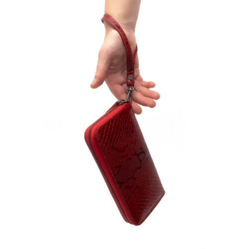 Дамско портмоне ENZO NORI модел GAIA естествена кожа червен змийски принт