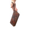 Голямо дамско портмоне с цип ENZO NORI модел GAIA от естествена кожа с дръжка за ръка цвят кафяв с листа лазер