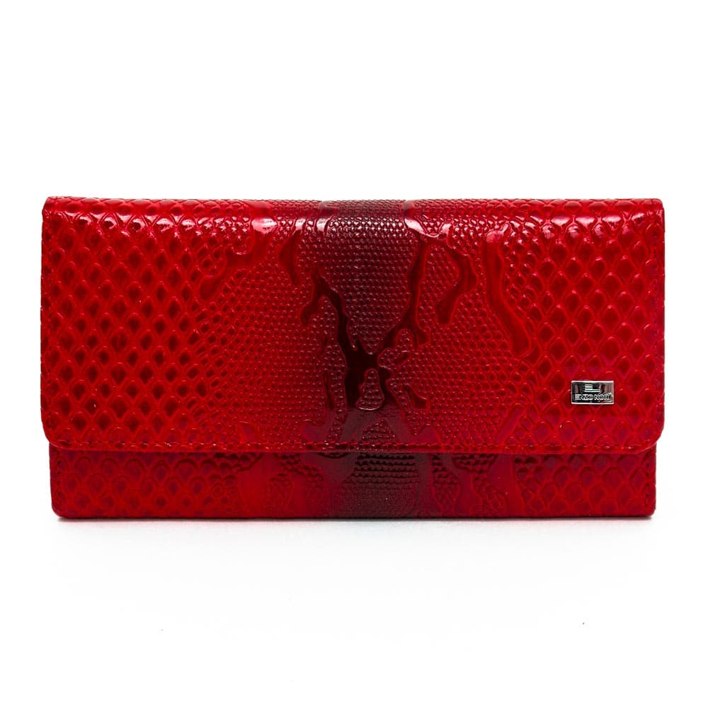 Дамско портмоне ENZO NORI модел ELEGANTE естествена кожа червен змийски принт