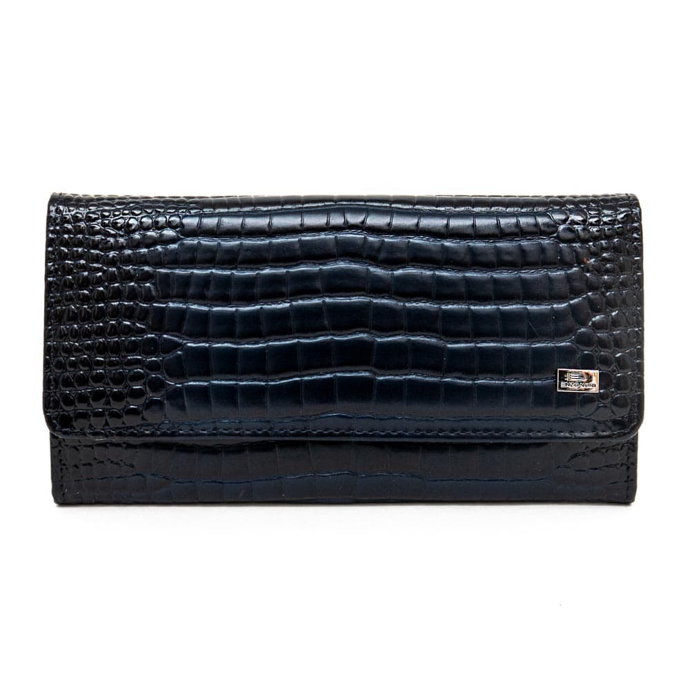 Луксозно дамско портмоне от естествена кожа ENZO NORI модел ELEGANTE цвят син кроко
