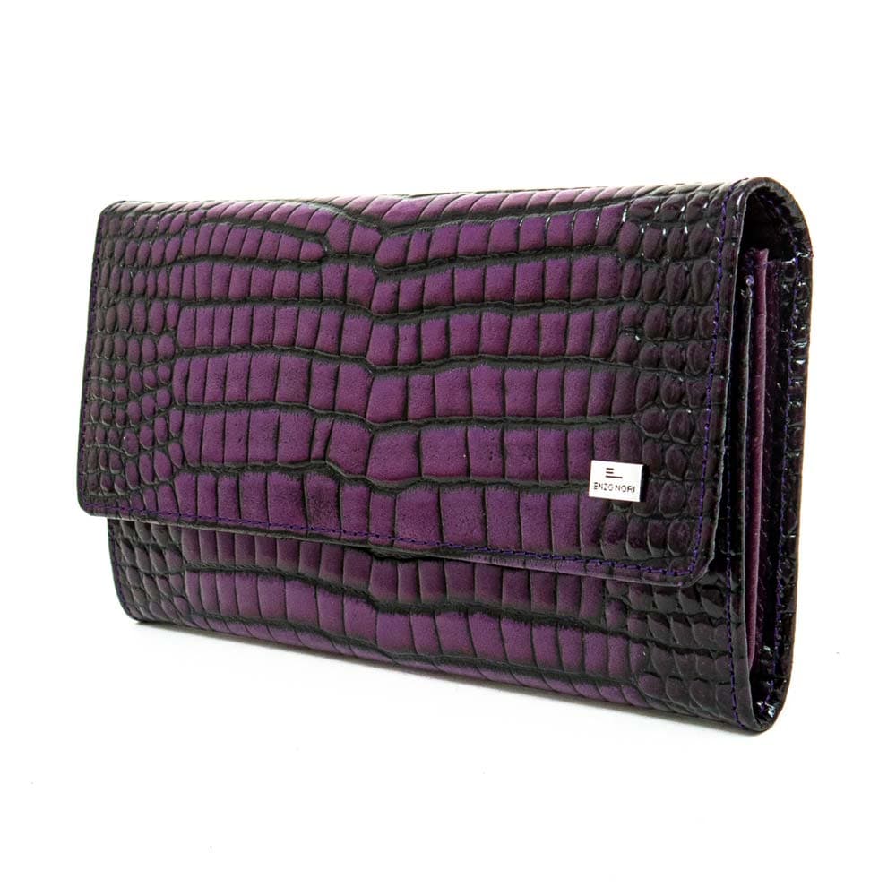 Нестандартно дамско портмоне от естествена кожа ENZO NORI модел ELEGANTE цвят лилав кроко