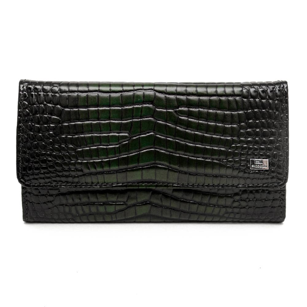 Луксозно голямо дамско портмоне от естествена кожа ENZO NORI модел ELEGANTE цвят зелен кроко