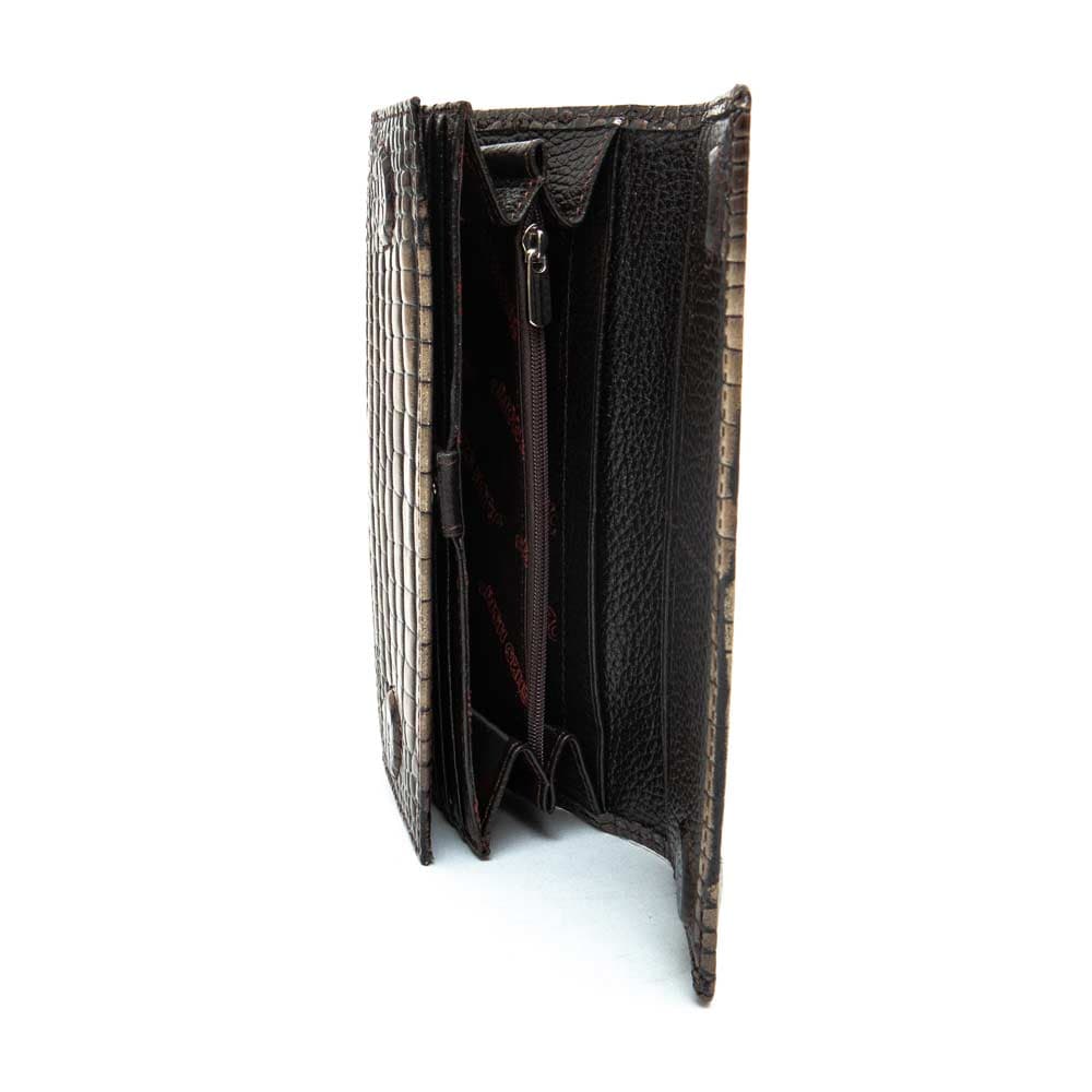 Голямо дамско портмоне ENZO NORI модел ELEGANTE естествена кожа бежов кафяв кроко