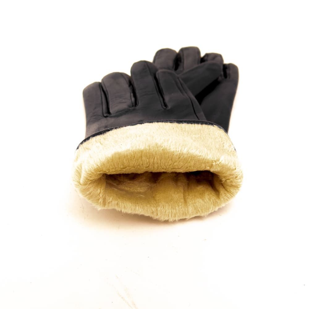 Елегантни дамски ръкавици с пух PAULA VENTI модел PVG1051.1 естествена кожа цвят черен