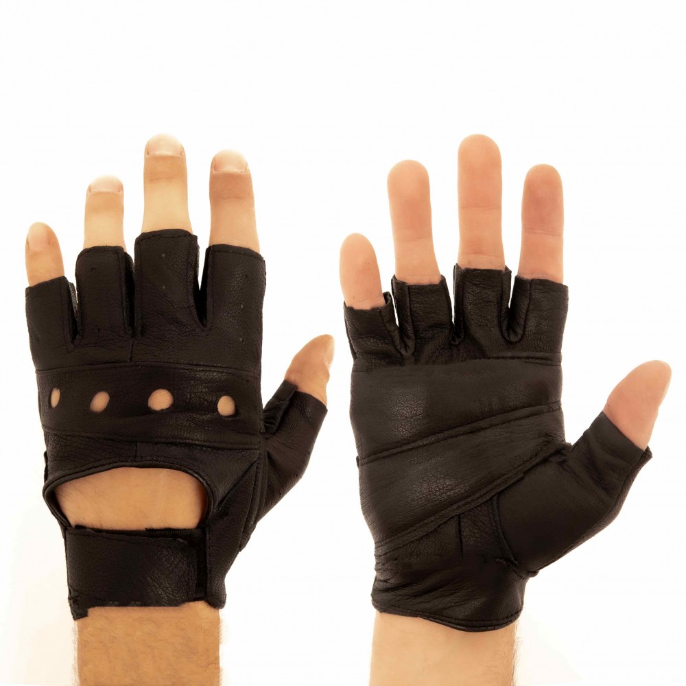 Мъжки ръкавици от естествена кожа без пръсти за шофиране или спорт