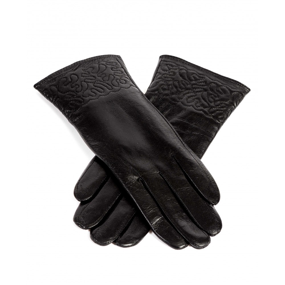 Дамски ръкавици Paula Venti модел FINA естествена кожа черен