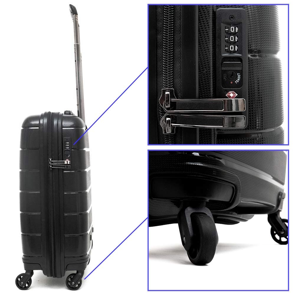 Твърд куфар от полипропилен марка ENZO NORI модел LINES 55 см за ръчен багаж цвят черен