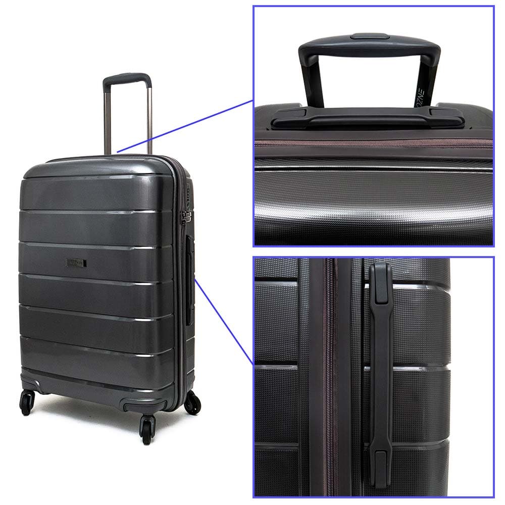 Среден размер куфар от полипропилен марка ENZO NORI модел LINES 66 см спинер цвят тъмно сив